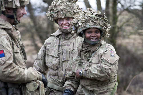 Personnel from the 1st Regiment, Royal Horse Artillery share a joke during a lull in tempo working on Ex Steel Sabre. Exercise Steel Sabre: The aim of this huge Royal Artillery live firing exercise was to bring all the components of an effective Artillery group together to train in its core business: delivering firepower on the battlefield. This included soldiers from different nations and from the Regular and Reserve parts of the British Army employing artillery guns, rockets, mortars, radars and unmanned aerial vehicles on the Otterburn Ranges.