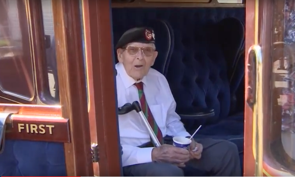 Second World War veteran enjoying a day out on the Bluebell railway