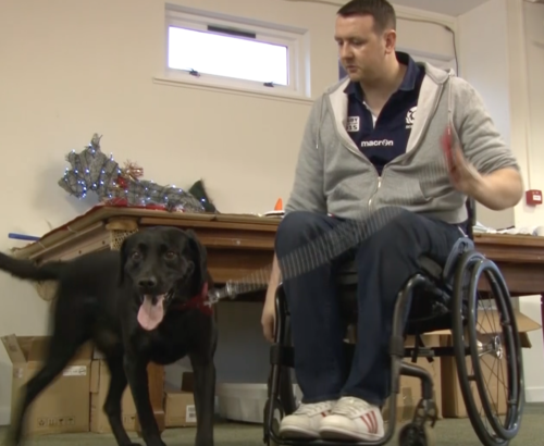 Veteran Lee Aitchison and his dog Angus at the Bravehound centre