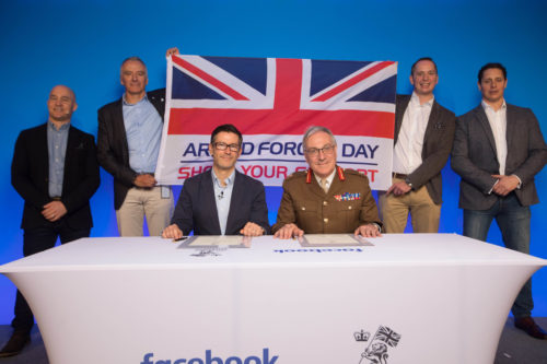 Lieutenant General Richard Nugee, Chief of Defence People and Steve Hatch, Director UK and Ireland Facebook sign the Armed Forces Covenant.